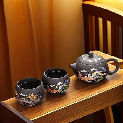 Yixing Zisha Teapot – Heat-Sensitive Color-Changing Xishi Pot with Dragon & Phoenix Design