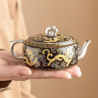 Handcrafted 999 Silver-Gilt Ceramic Travel Tea Set