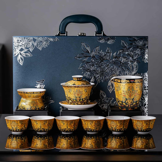 Handcrafted Tea Set Mutton Fat White Porcelain Gongfu Thangka Gaiwan