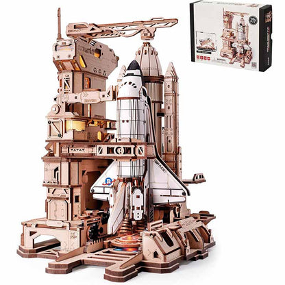 3D Space Shuttle Puzzle – Motorized Launch Base Model with LED Effects (1:420 Scale)