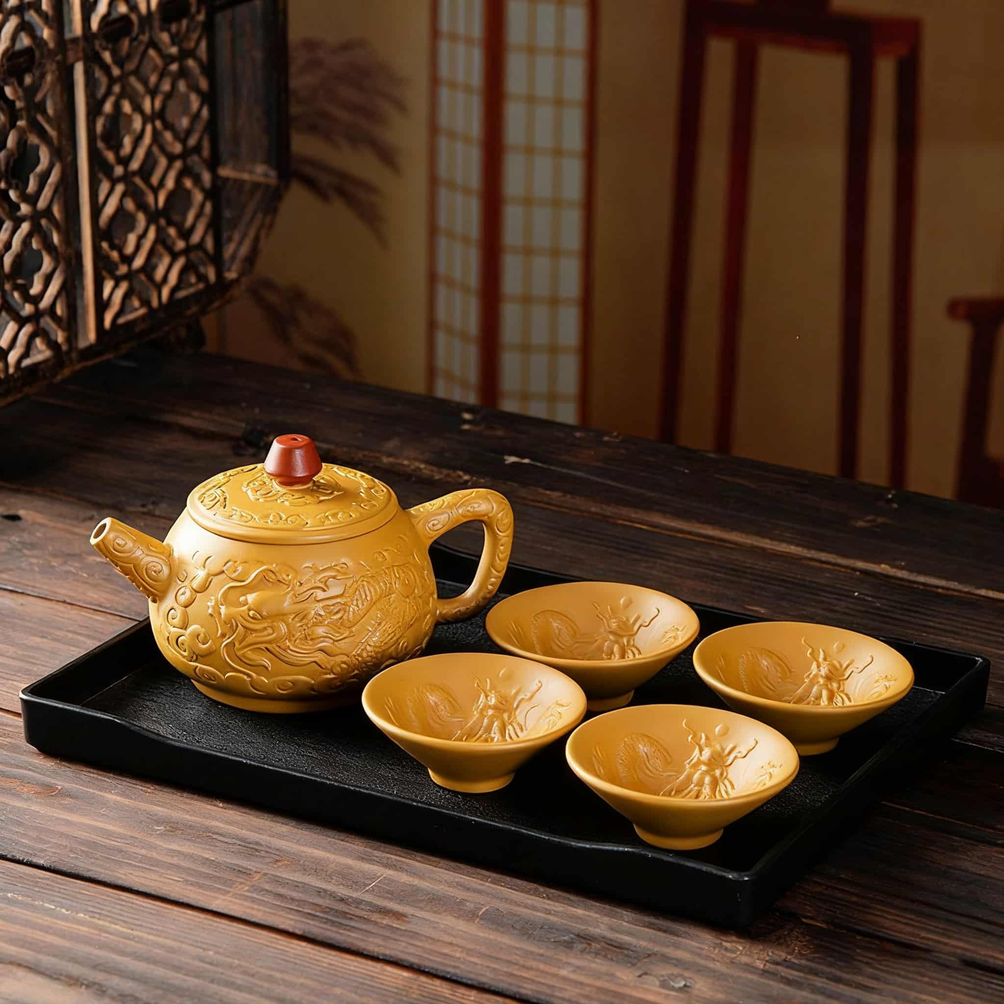 Handcrafted Yixing Zisha Teapot – Golden Duan Clay Gongfu Tea Set
