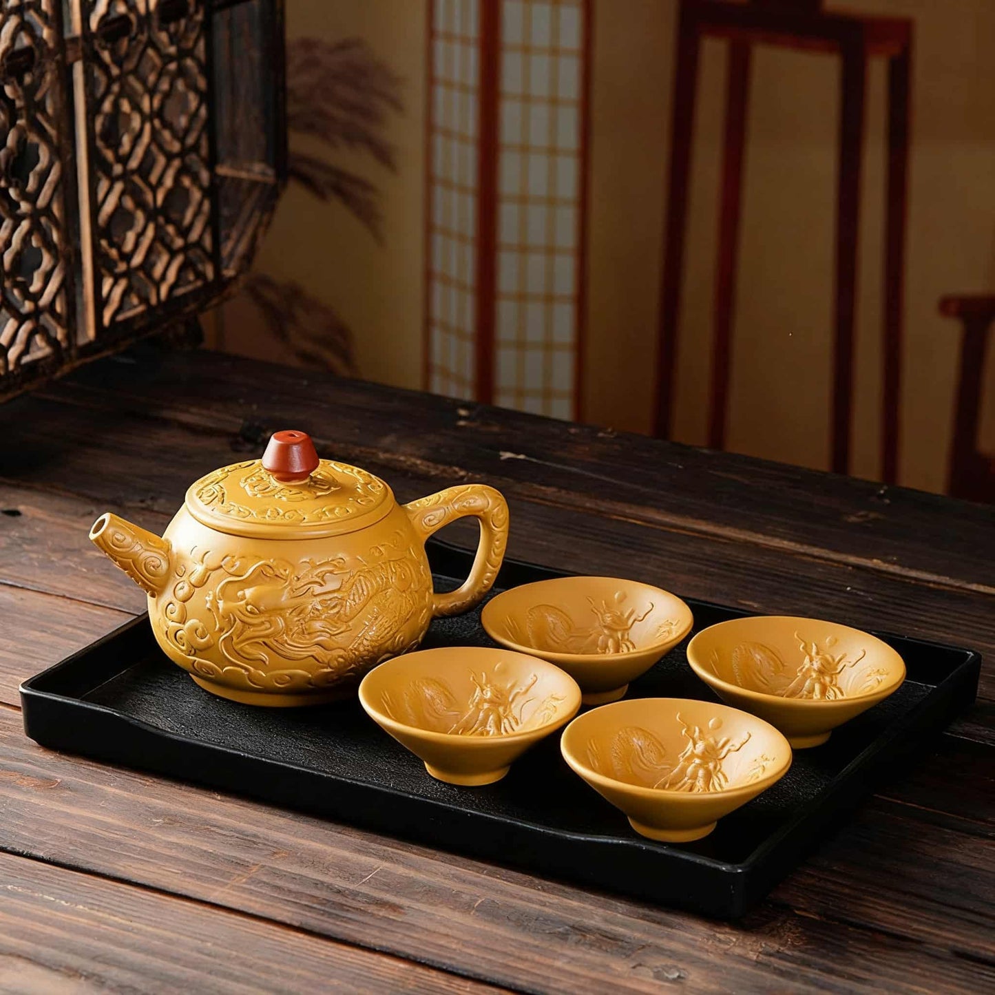 Handcrafted Yixing Zisha Teapot – Golden Duan Clay Gongfu Tea Set Large Capacity