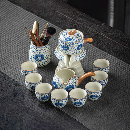 Handcrafted Chinese Tea Set Ru Kiln Blue and White