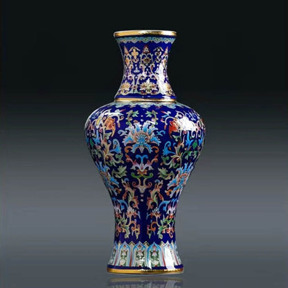 Jingdezhen Handcrafted Ceramic Vase with Cloisonné Enamel and Gold - Wire Inlay