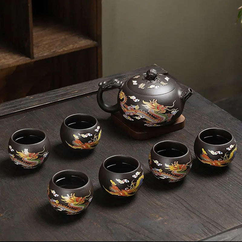 Yixing Zisha Teapot – Heat-Sensitive Color-Changing Xishi Pot with Dragon & Phoenix Design