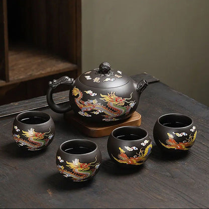 Yixing Zisha Teapot – Heat-Sensitive Color-Changing Xishi Pot with Dragon & Phoenix Design