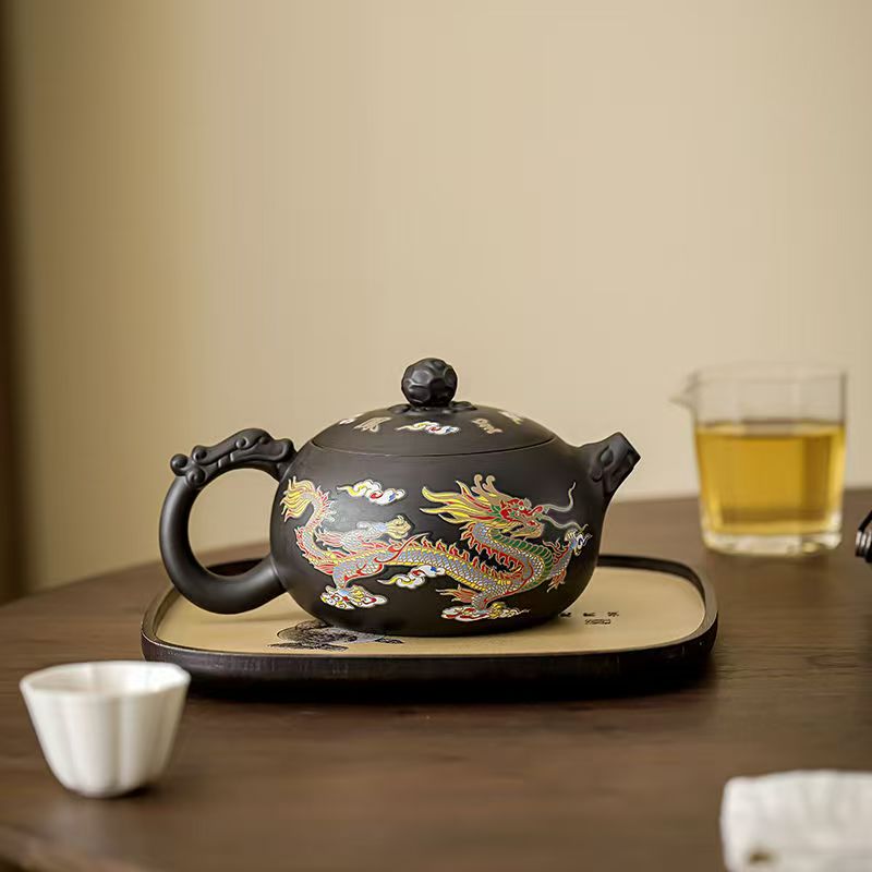 Yixing Zisha Teapot – Heat-Sensitive Color-Changing Xishi Pot with Dragon & Phoenix Design