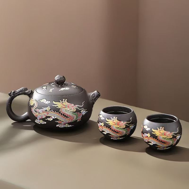 Yixing Zisha Teapot – Heat-Sensitive Color-Changing Xishi Pot with Dragon & Phoenix Design