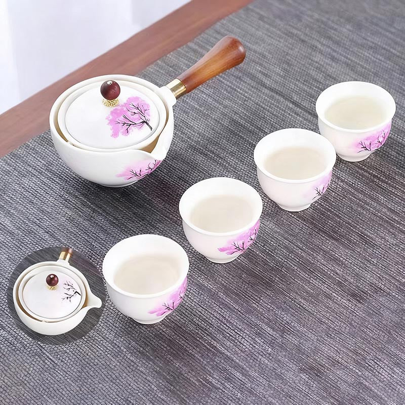 Handcrafted Sakura Color-Changing Ceramic Travel Tea Set