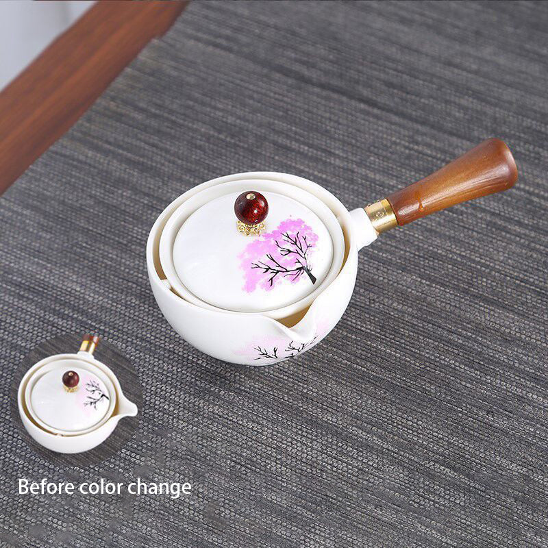 Handcrafted Sakura Color-Changing Ceramic Travel Tea Set