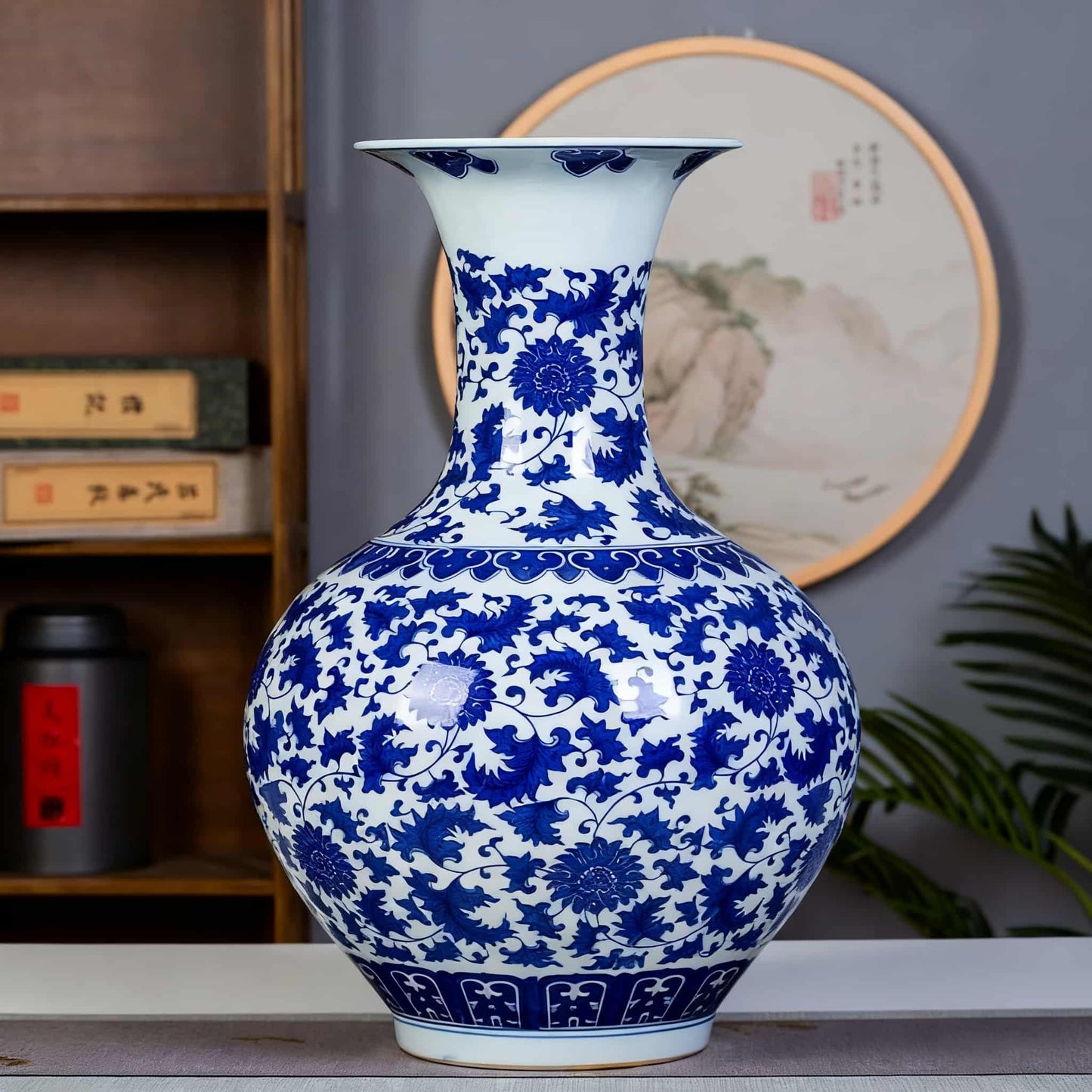 Handcrafted Jingdezhen Blue and White Porcelain Vase – Large Lotus Motif