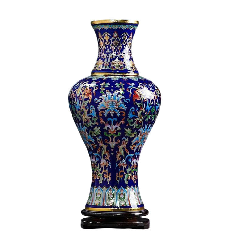 Jingdezhen Handcrafted Ceramic Vase with Cloisonné Enamel and Gold - Wire Inlay