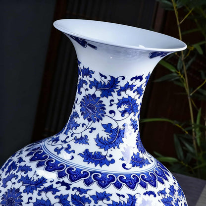 Handcrafted Jingdezhen Blue and White Porcelain Vase – Large Lotus Motif