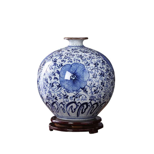 Handcrafted Crackle Glaze Blue and White Porcelain Vase