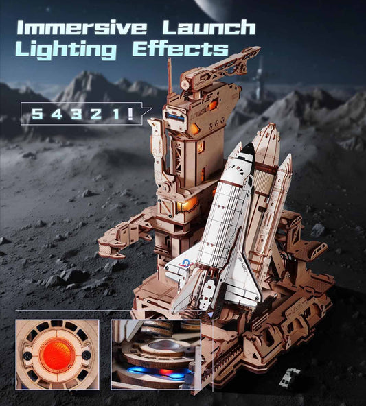 3D Space Shuttle Puzzle – Motorized Launch Base Model with LED Effects (1:420 Scale)