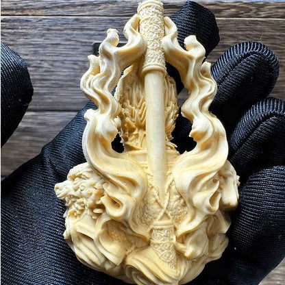 Hand-Carved Boxwood “ Wukong” Pendant – Monkey King Sculpture