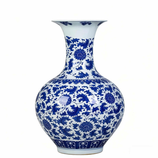 Handcrafted Jingdezhen Blue and White Porcelain Vase – Large Lotus Motif