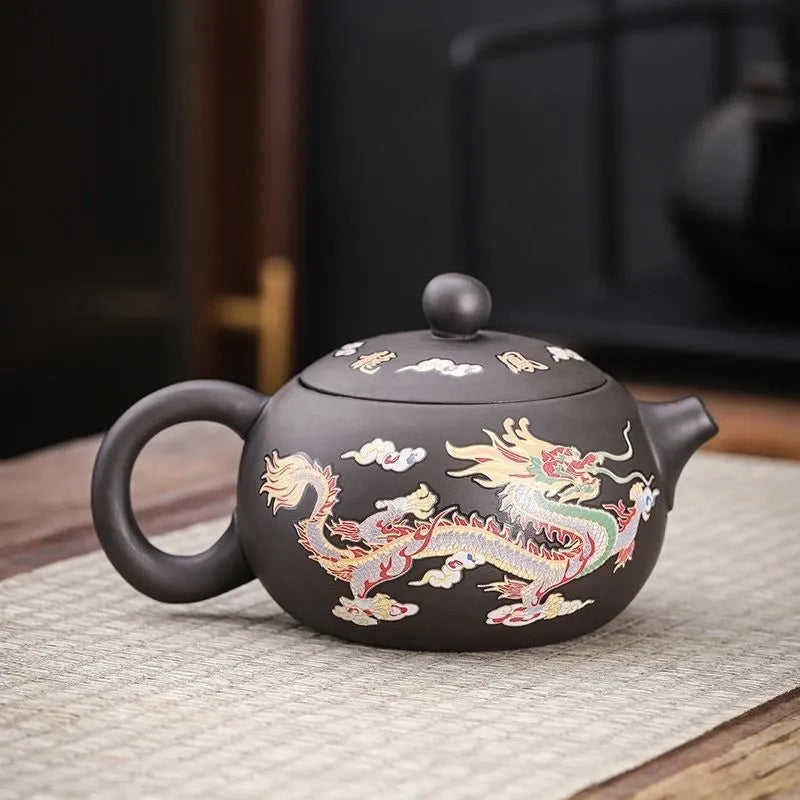 Yixing Zisha Teapot – Heat-Sensitive Color-Changing Xishi Pot with Dragon & Phoenix Design