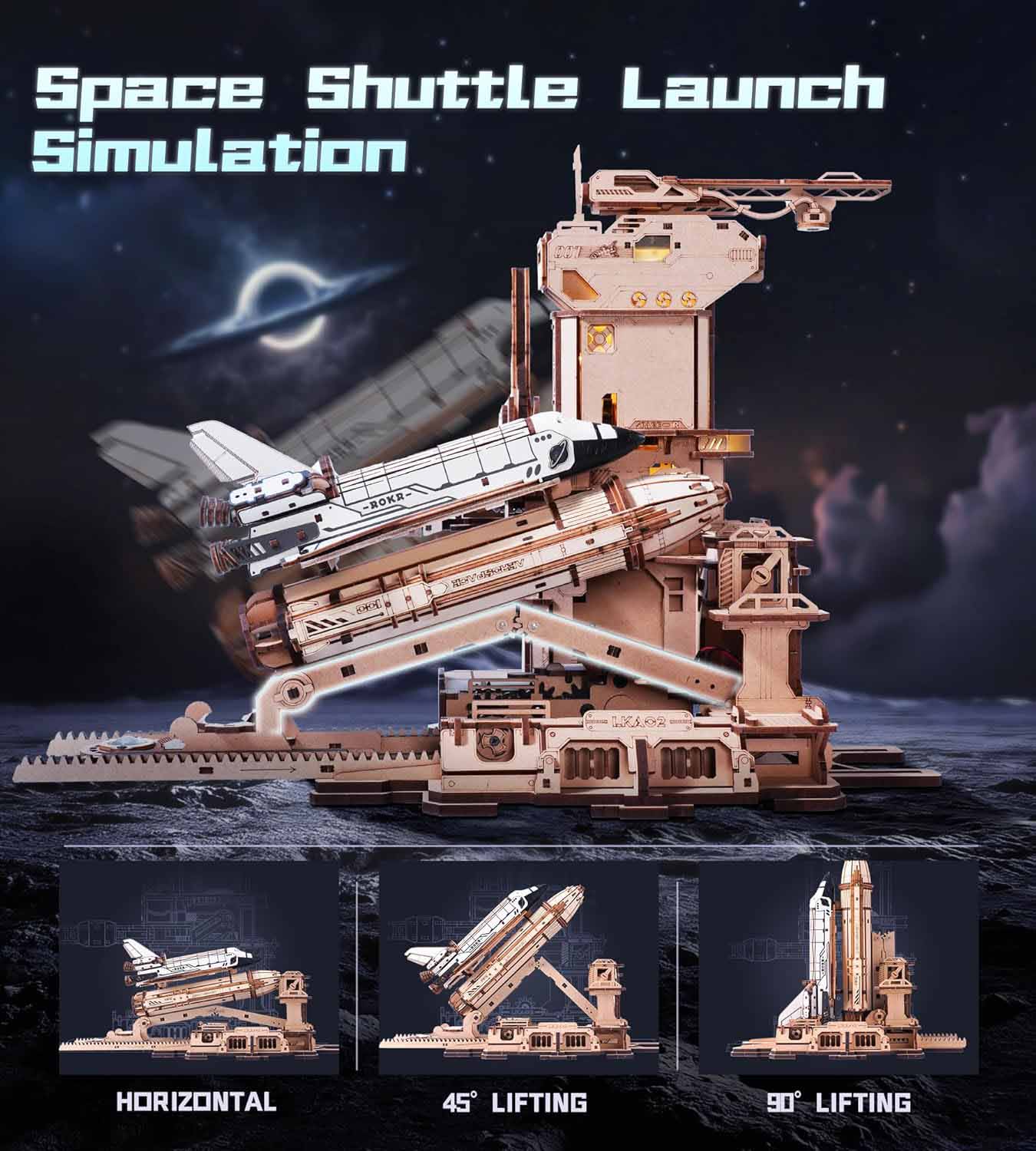 3D Space Shuttle Puzzle – Motorized Launch Base Model with LED Effects (1:420 Scale)