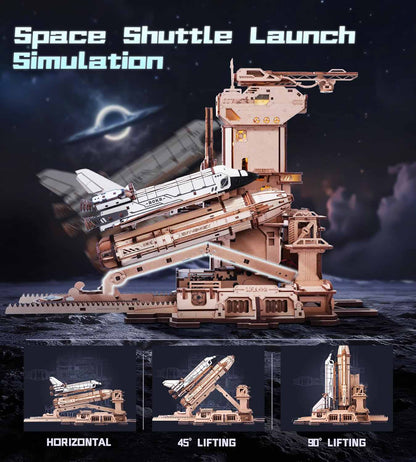 3D Space Shuttle Puzzle – Motorized Launch Base Model with LED Effects (1:420 Scale)