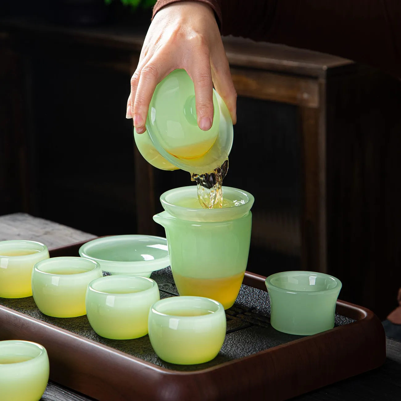 Handcrafted Colored Glaze Tea Set