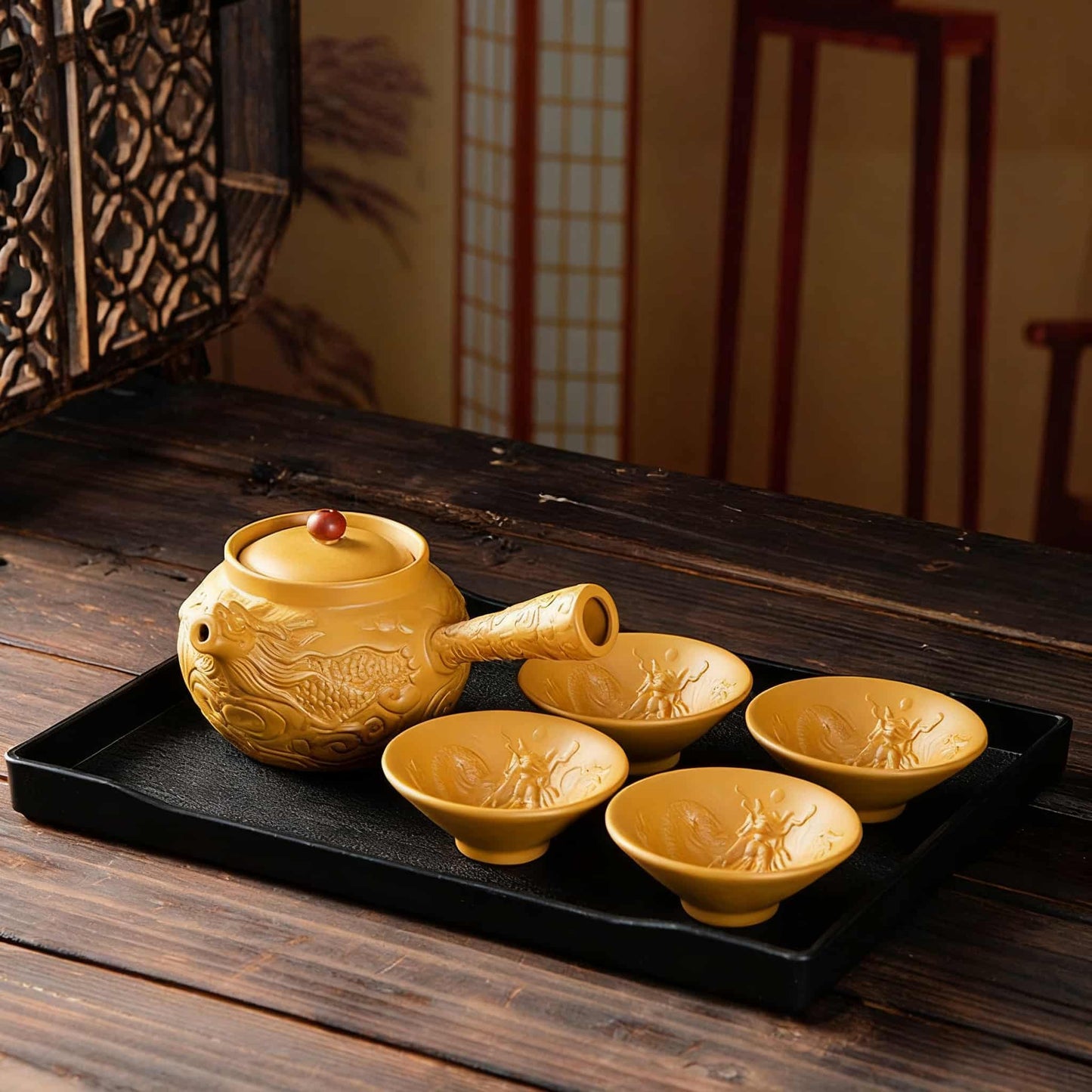 Handcrafted Yixing Zisha Teapot – Golden Duan Clay Gongfu Tea Set Large Capacity