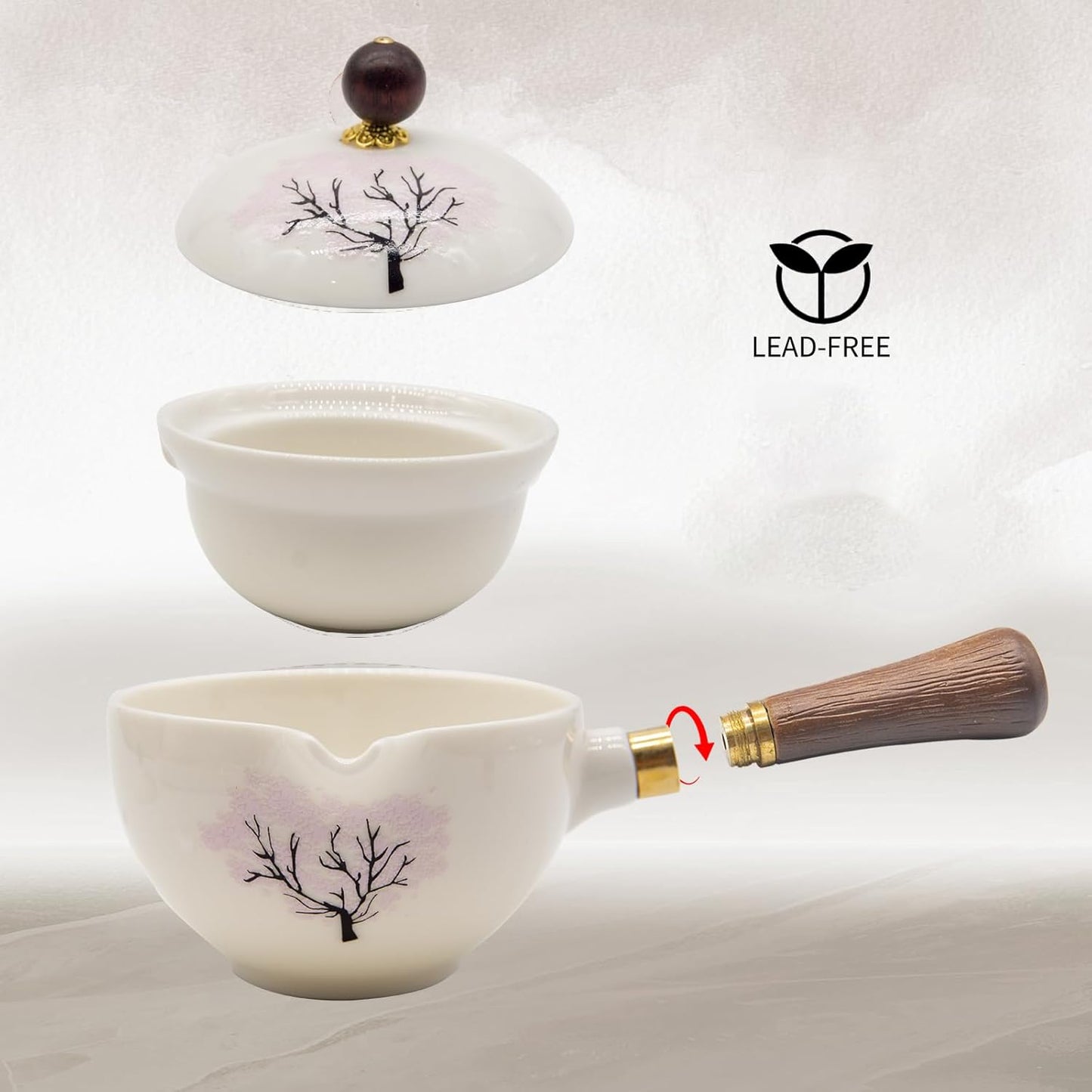 Handcrafted Sakura Color-Changing Ceramic Travel Tea Set