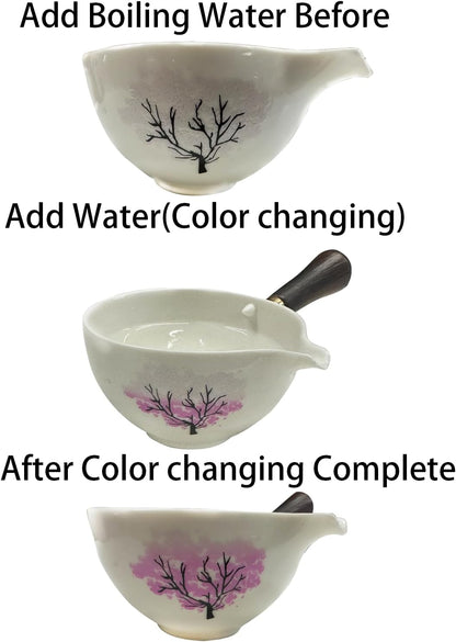 Handcrafted Sakura Color-Changing Ceramic Travel Tea Set