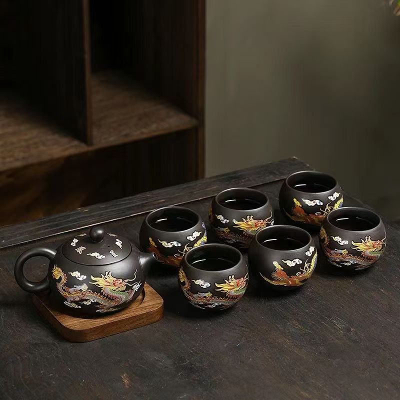 Yixing Zisha Teapot – Heat-Sensitive Color-Changing Xishi Pot with Dragon & Phoenix Design