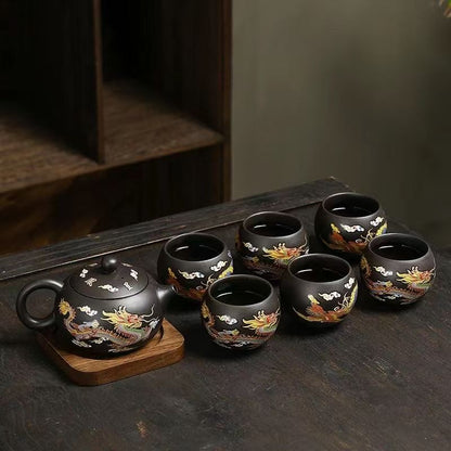 Yixing Zisha Teapot – Heat-Sensitive Color-Changing Xishi Pot with Dragon & Phoenix Design