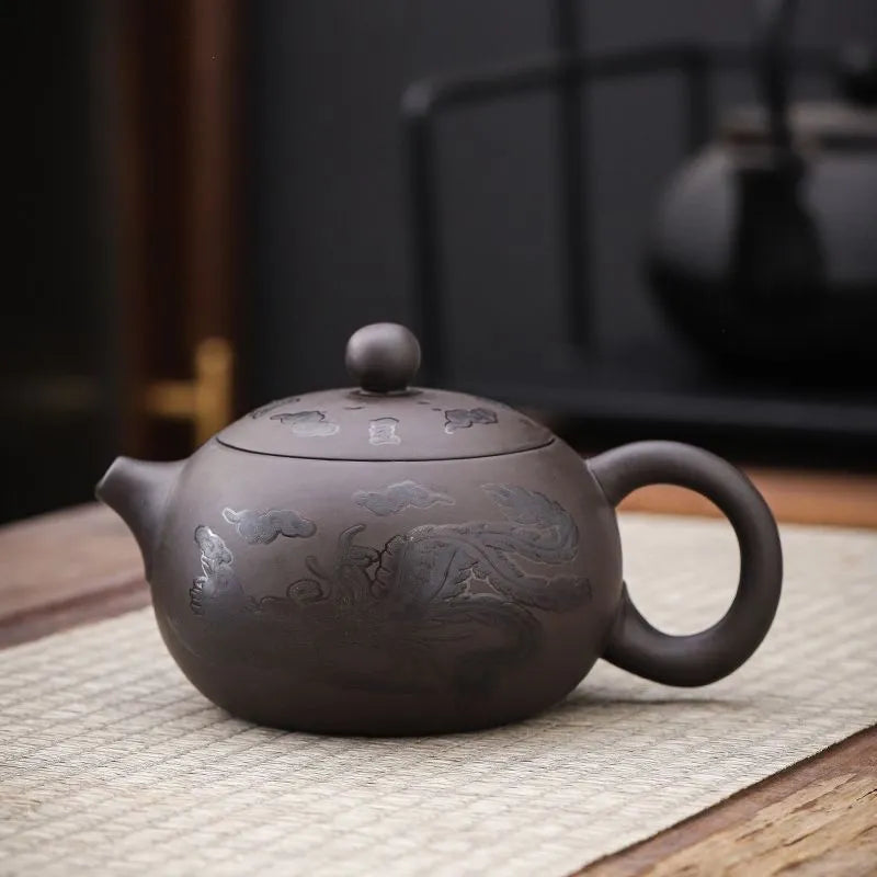 Yixing Zisha Teapot – Heat-Sensitive Color-Changing Xishi Pot with Dragon & Phoenix Design