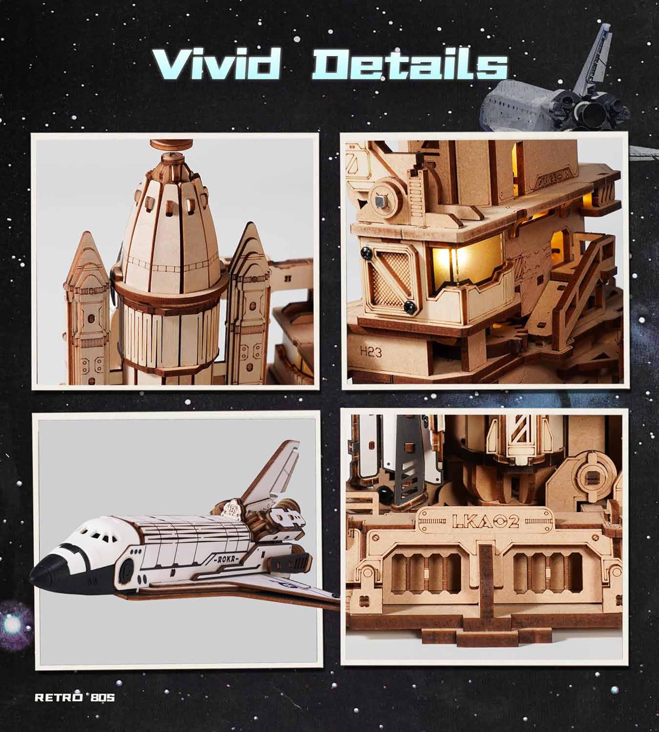 3D Space Shuttle Puzzle – Motorized Launch Base Model with LED Effects (1:420 Scale)