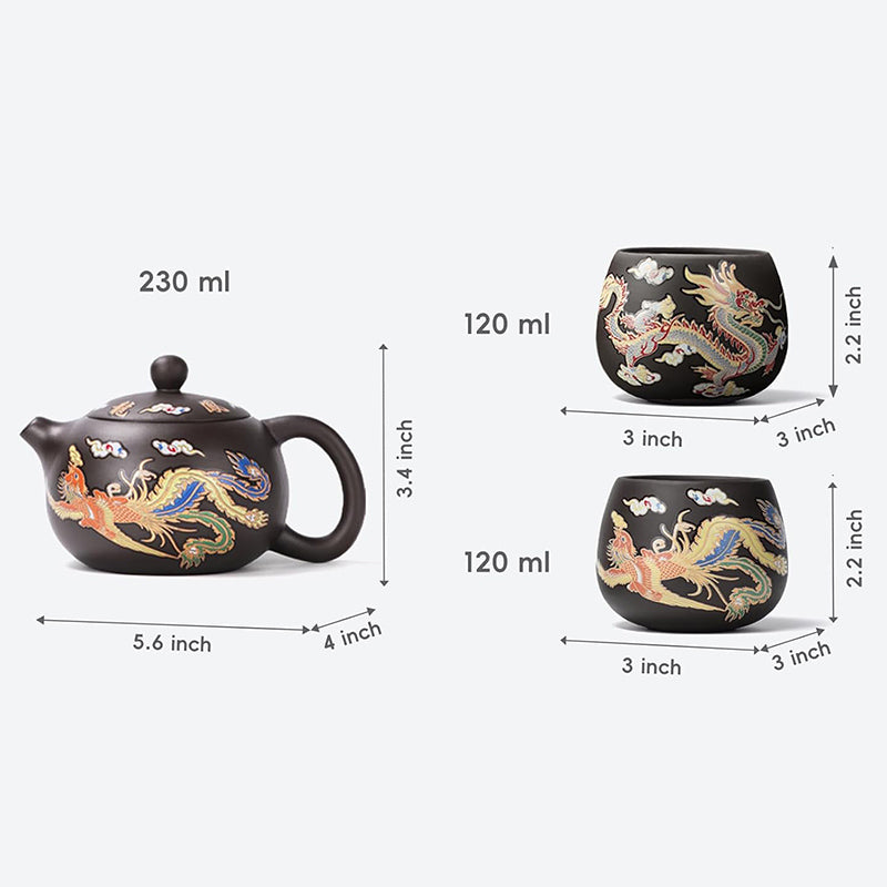 Yixing Zisha Teapot – Heat-Sensitive Color-Changing Xishi Pot with Dragon & Phoenix Design
