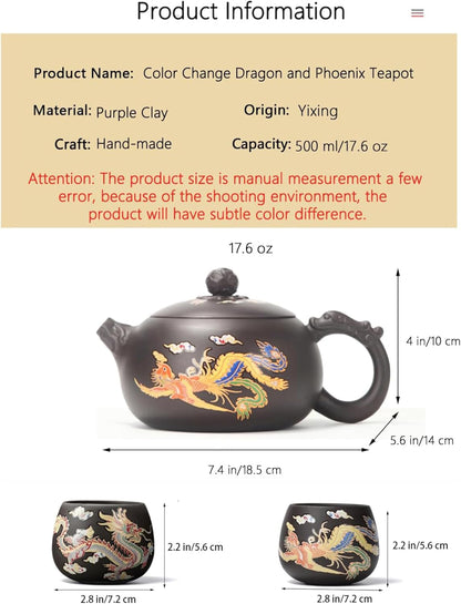 Yixing Zisha Teapot – Heat-Sensitive Color-Changing Xishi Pot with Dragon & Phoenix Design