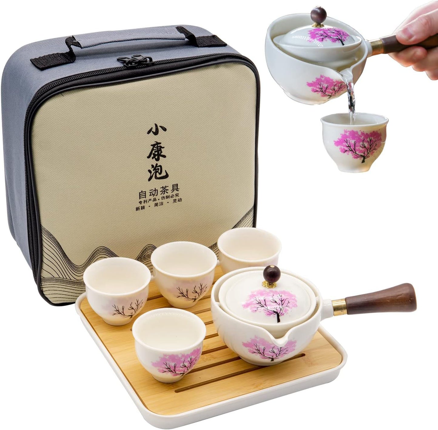 Handcrafted Sakura Color-Changing Ceramic Travel Tea Set