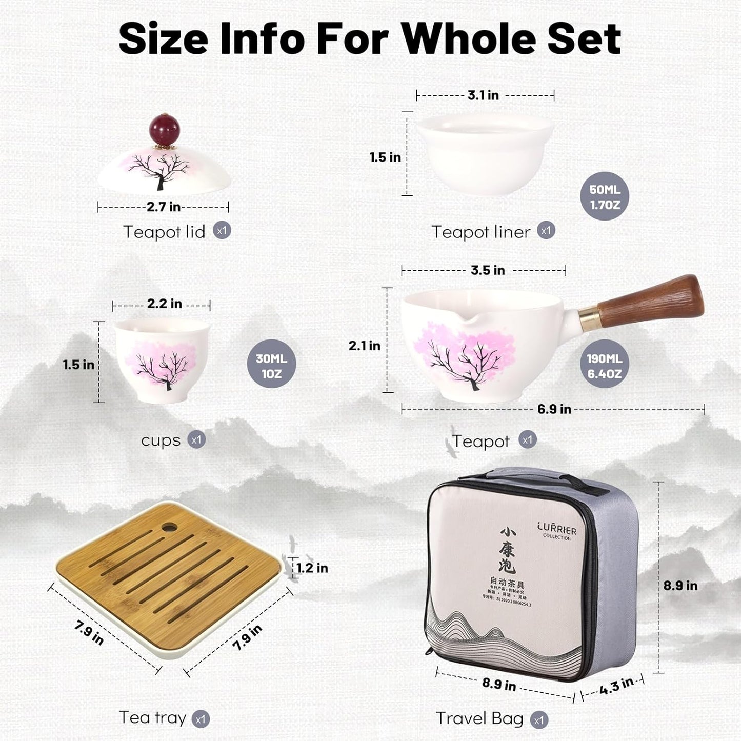 Handcrafted Sakura Color-Changing Ceramic Travel Tea Set