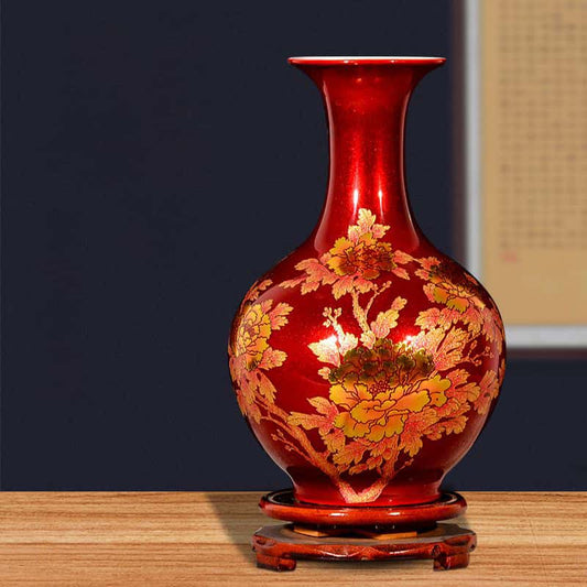 Jingdezhen Handcrafted Chinese Red Crystal Glaze Ceramic Vase