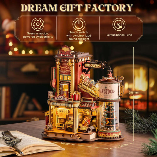 3D Wooden Christmas Gift Factory Puzzle – DIY Dollhouse Kit