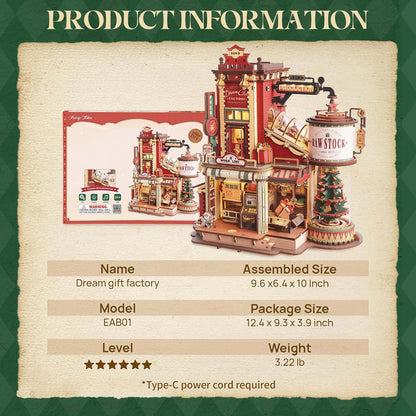 3D Wooden Christmas Gift Factory Puzzle – DIY Dollhouse Kit
