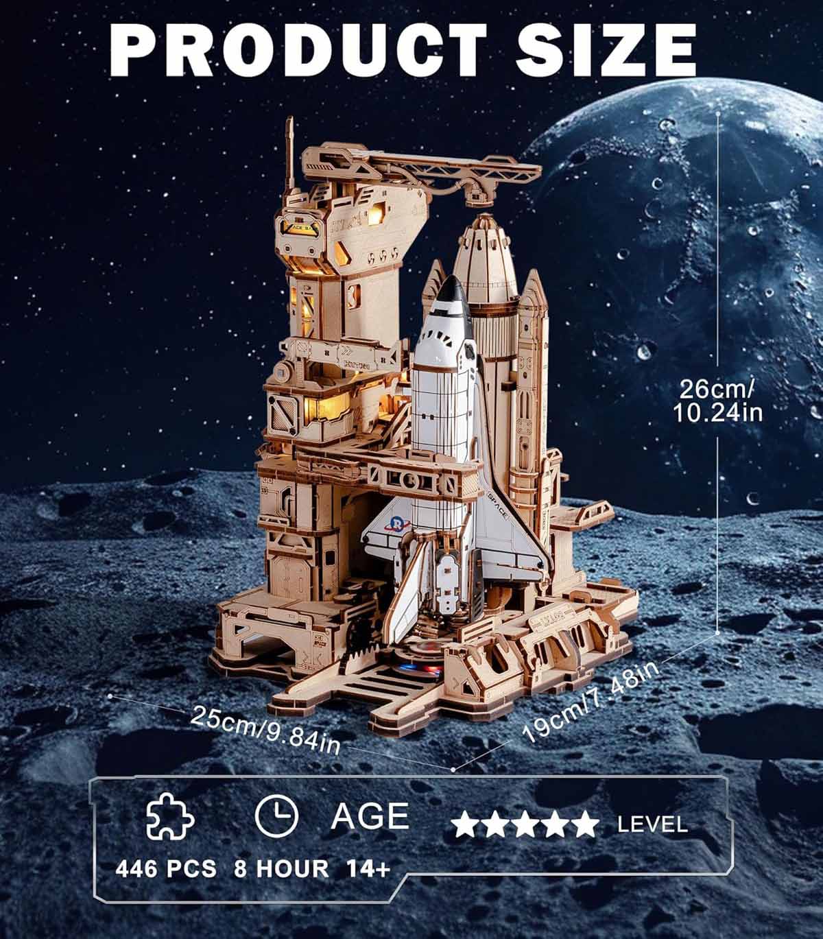 3D Space Shuttle Puzzle – Motorized Launch Base Model with LED Effects (1:420 Scale)