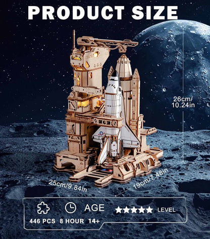 3D Space Shuttle Puzzle – Motorized Launch Base Model with LED Effects (1:420 Scale)