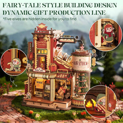 3D Wooden Christmas Gift Factory Puzzle – DIY Dollhouse Kit