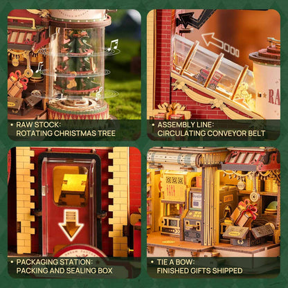 3D Wooden Christmas Gift Factory Puzzle – DIY Dollhouse Kit