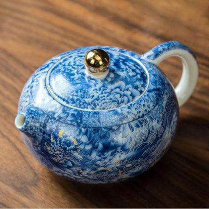 Handcrafted Silver Dragon Cloisonné Gongfu Tea Set – Enamel Mutton Fat Jade Gaiwan Teapot