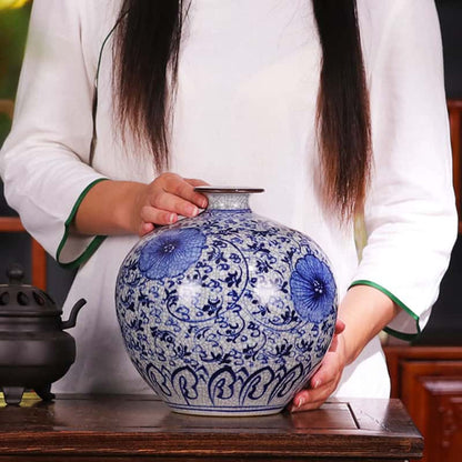 Handcrafted Crackle Glaze Blue and White Porcelain Vase