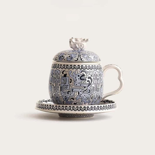 Chinese Taotie Sterling Silver Tea Cup