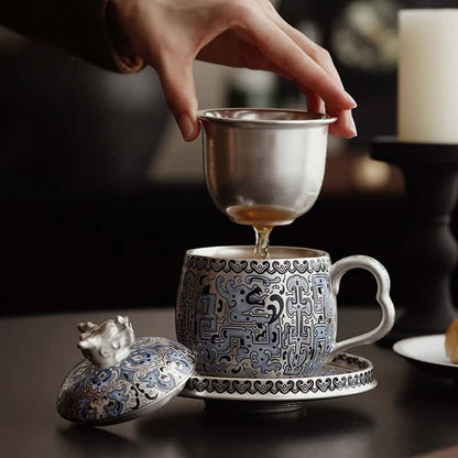 Chinese Taotie Sterling Silver Tea Cup