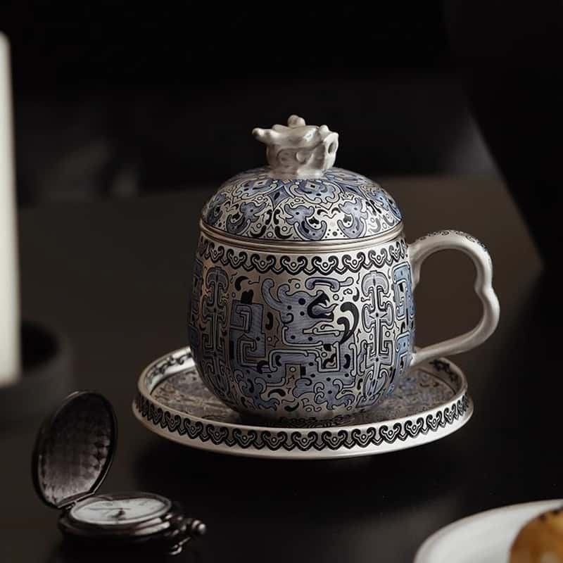 Chinese Taotie Sterling Silver Tea Cup
