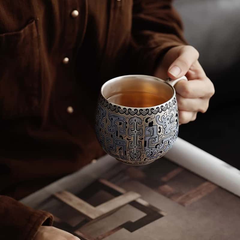 Chinese Taotie Sterling Silver Tea Cup