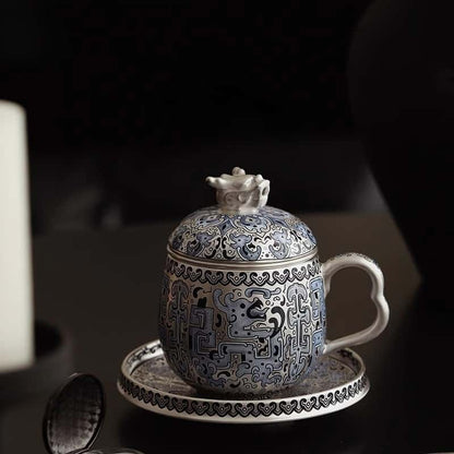 Chinese Taotie Sterling Silver Tea Cup